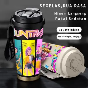 Tumbler Coffee Mug KPop Demon Hunters HUNTRIX Rumi Mira Aesthetic Drinking Bottle CUP Case 500 ML Tumblr Stainless Steel With Strap Cute Cartoon Thermos A Valuable Gift For Your Loved Ones Family Friends And Bosses