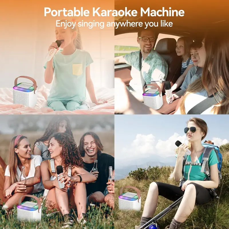Wireless Karaoke Speaker With Wireless Microphone, Portable Wireless BT Speaker With LED Ambient Light For Home Party Birthday Gift, Shower Speaker, Sound System, Multifunction, Colorful 8