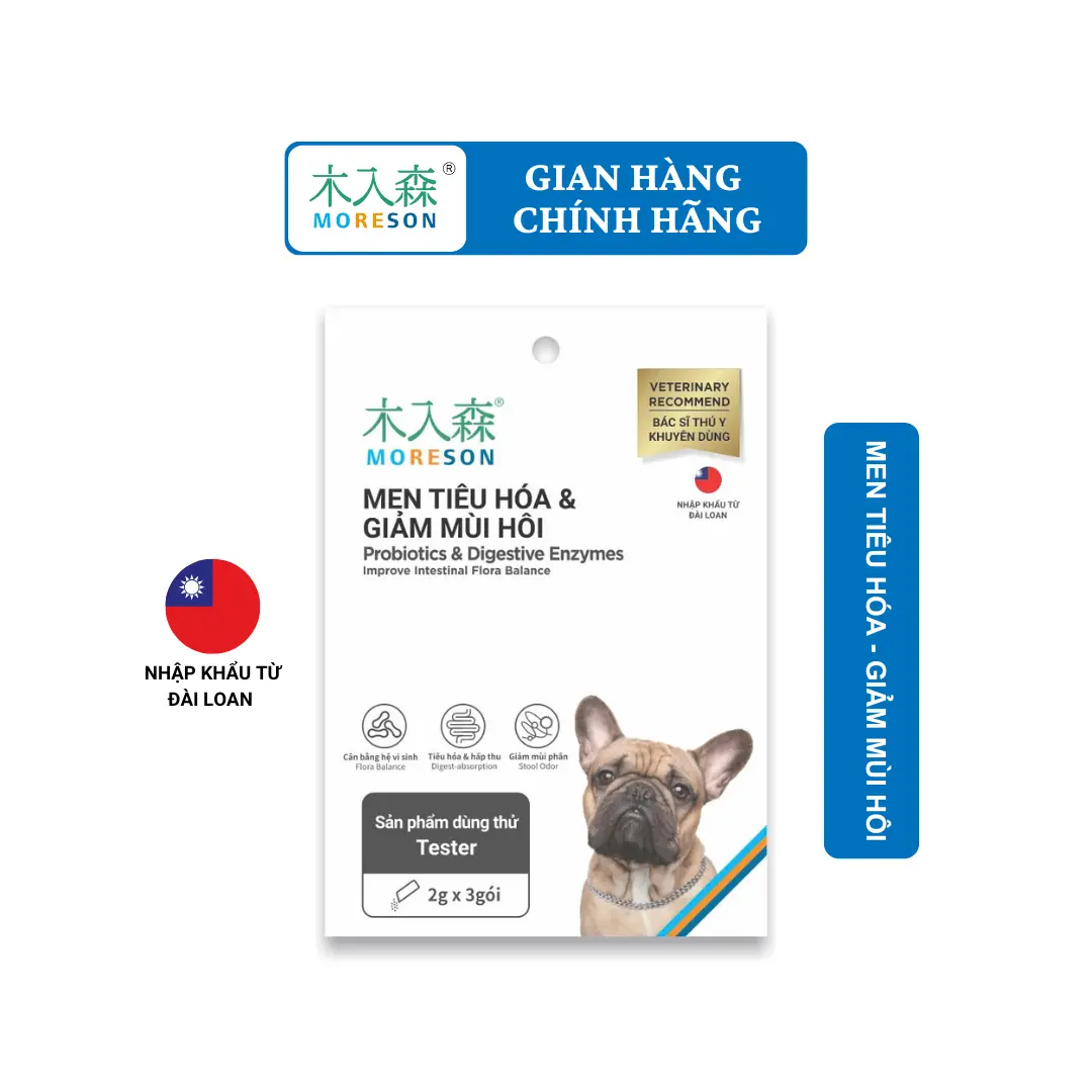(3 gói trải nghiệm) MORESON Men Tiêu Hoá - Giảm Mùi Hôi Cho Chó | 6 tỷ lợi khuẩn dành riêng cho Chó + chất xơ hỗ trợ hệ tiêu hoá