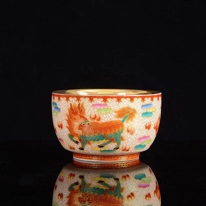 Product Introduction of 24K Gold Silk Dragon and Phoenix Jianzhan Master Cup Tea Cup White Jade Gilding Tea Cup Porcelain Kung Fu Tea Set Single Cup 12