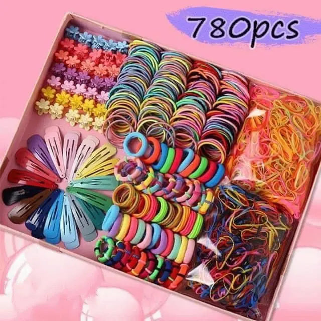 Hộp kẹp tóc 780 món cho bé ( Quà 1-6 cho bé gái )SET 780 CHI TIẾT CỘT KẸP TÓC CHO BÉ-dây buộc tóc bé gái-kẹp tóc bé gái 0