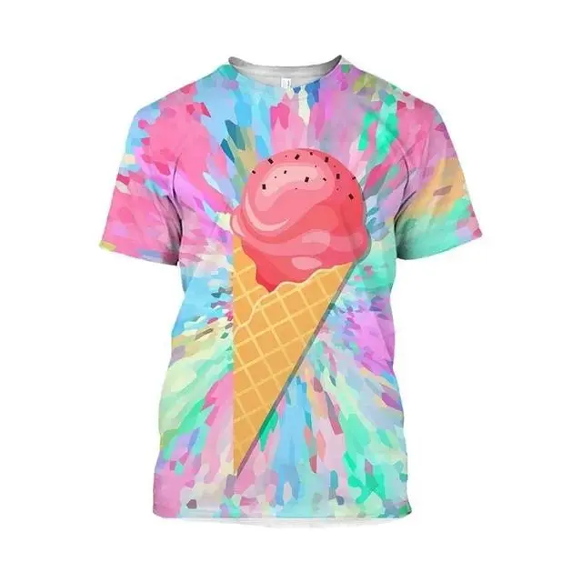 Ice Cream 3D Print T-Shirt Men Strawberry Chocolate Graphic T Shirt Unisex Funny Food Casual Short Sleeve Tops Cartoon Tee Shirt