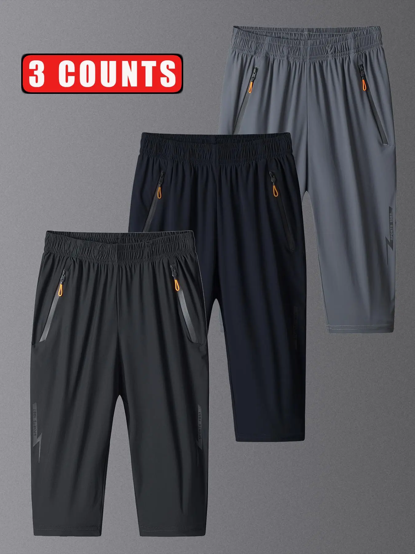 Men's Letter Print Capri Pants, Regular Fit Casual Comfy Breathable Quick Drying Capri Pants for Summer, Men's Bottoms for Gym Workout Running