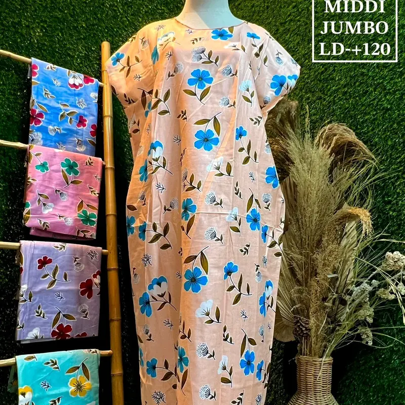 BUNDLING Daster MIDI Jumbo ld -+ 120 cm rayon ( isi 5 pcs ) Bunga daun motif 5