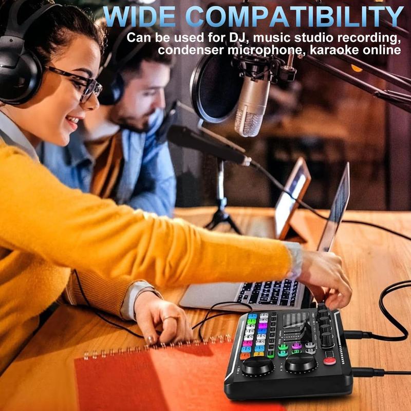 F998 Live Sound Card, USB Rechargeable Live Sound Card Audio Mixer, Sound Card for Live Streaming, DJ Music Mixer for Live Streaming/Gaming 4