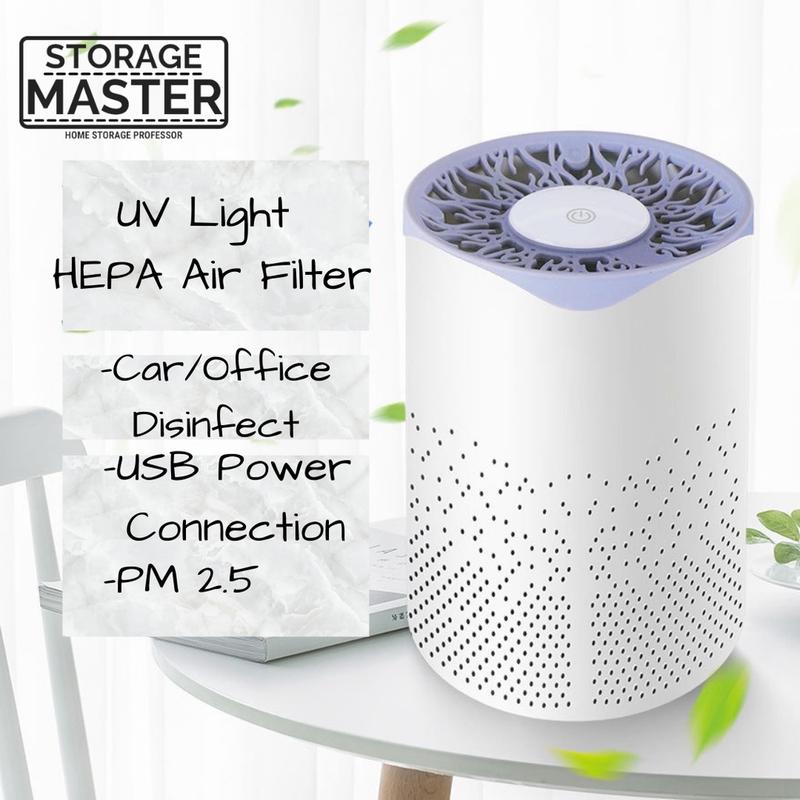 USB Car and Office HEPA Filter UV light air purifier kill bacteria 99% ...