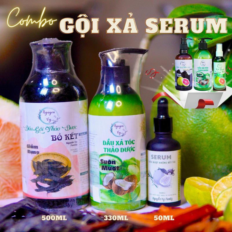 Combo Dầu Gội - Dầu Xả - Serum Tóc Nguyễn Vy Family Không chứa silicon Nam Nữ Gội Đầu