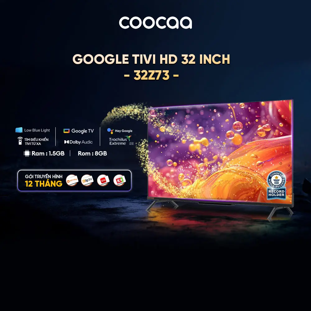 Google Coocaa HD tivi 32inch  Model 32Z73 - RAM 1.5BG/ROM 8GB - Điều Khiển Giọng Nói - Bluetooth - Kho Tàng Ứng Dụng Google Play 32 inch