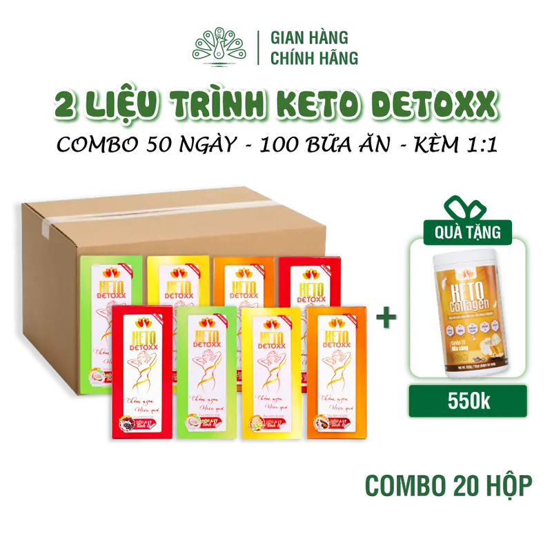 20 Hộp KetoDetoxx + Nhiều QUÀ - Thay thế bữa ăn - Sữa tách béo và các vitamin và khoáng chất - 4 vị Cacao/ Cafe/ Vani/ Dừa 0