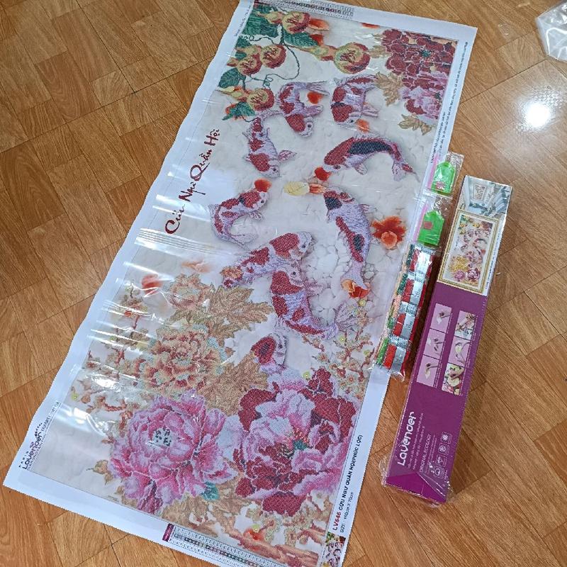 Tranh đính đá Cửu Ngư Quần Hội -130x65cm -(y8267,vs244,y8268,y8269) 1