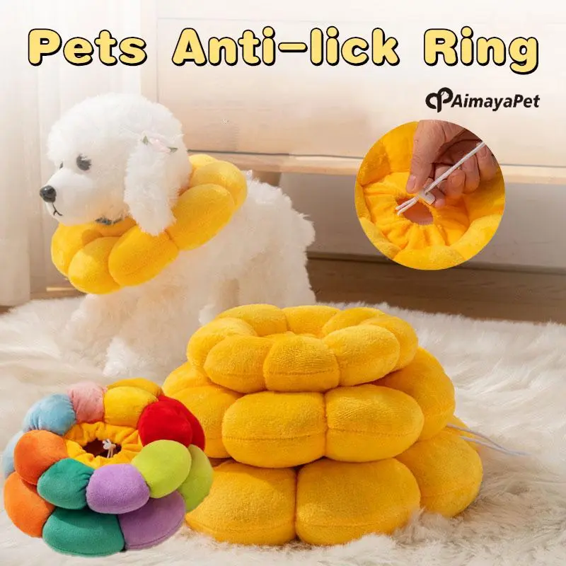 AimayaPet Pets Anti-lick Ring  2 Styles Adjustable Cat Dog Collar Protection Flower Type Patchwork Color Pet Neckband