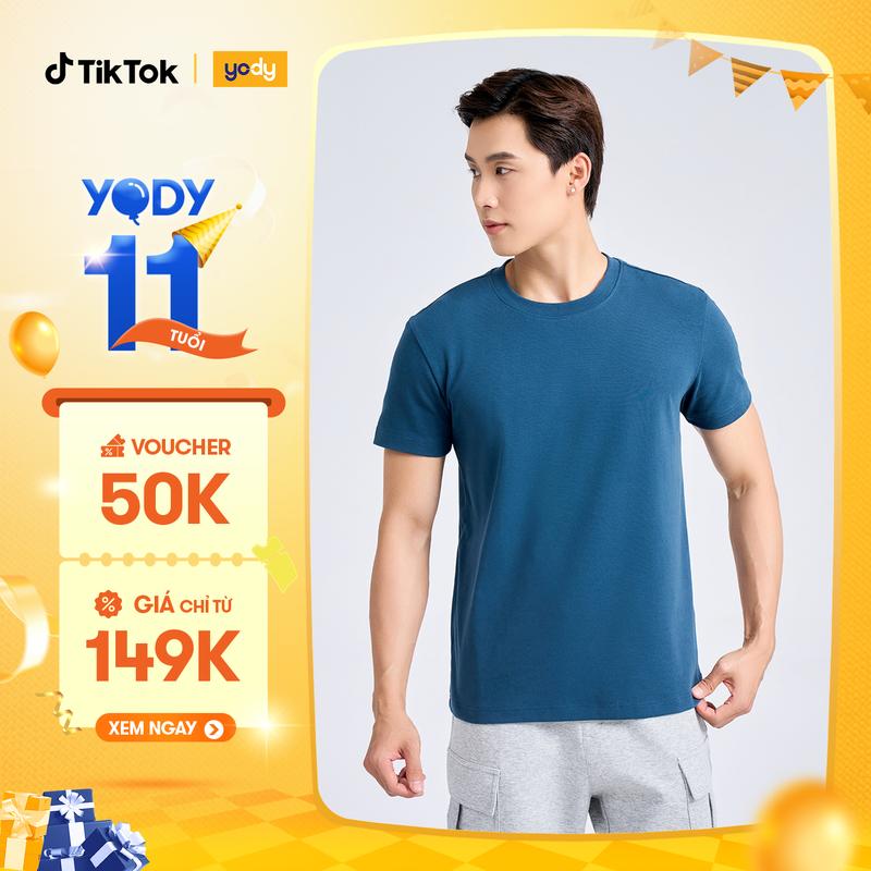 YODY Áo T-shirt Nam Slimfit Thun Rib Cotton Mềm TSM7188