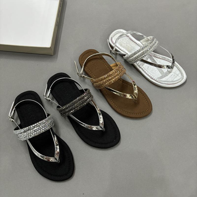 Dép Dulcie Mũi Tròn Kẹp Sandal 3 Quai Đá Hình Thoi Sáng Lấp Lánh Đế Chống Trơn Trượt Dép Nhẹ DéP