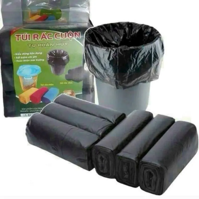 Combo 12 cuộn (4 bịch) túi đựnġ rác đen kícḣ thước 55x65cm, cuộn túi đựng rác, có khả năng tự phân hủy, thân thiện với môi trường