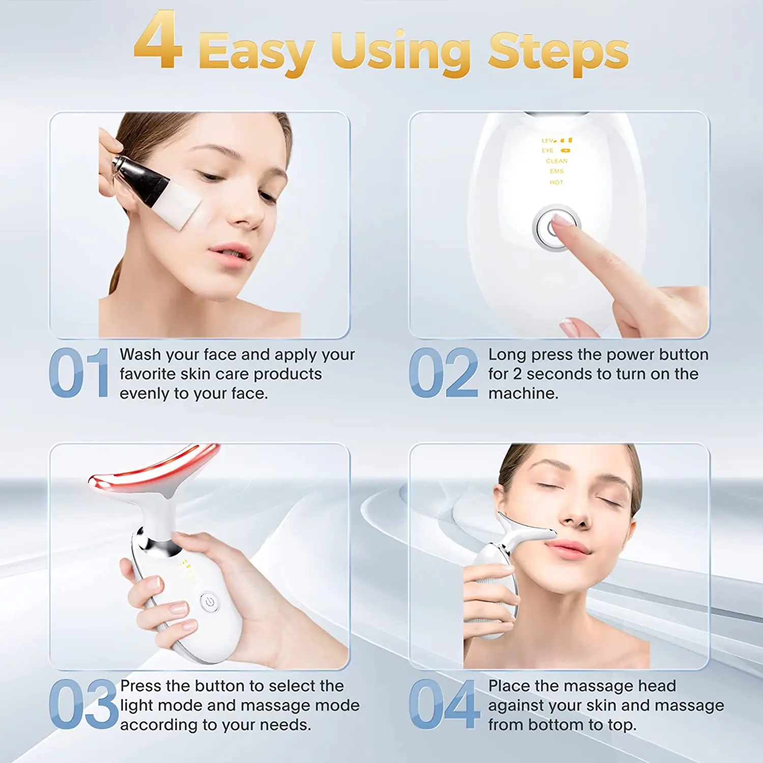 Spring Facial And Neck Massager, Usb Rechargeable 3-color Led Tool For 