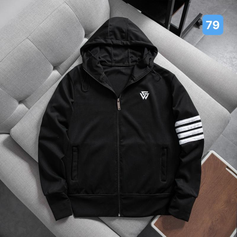  Áo khoác nam màu đen AKCN79  Áo chống nắng 4 sọc ngang chất liệu poly thông hơi mát lạnh chống tia UV tay xỏ ngón Sport Fish 