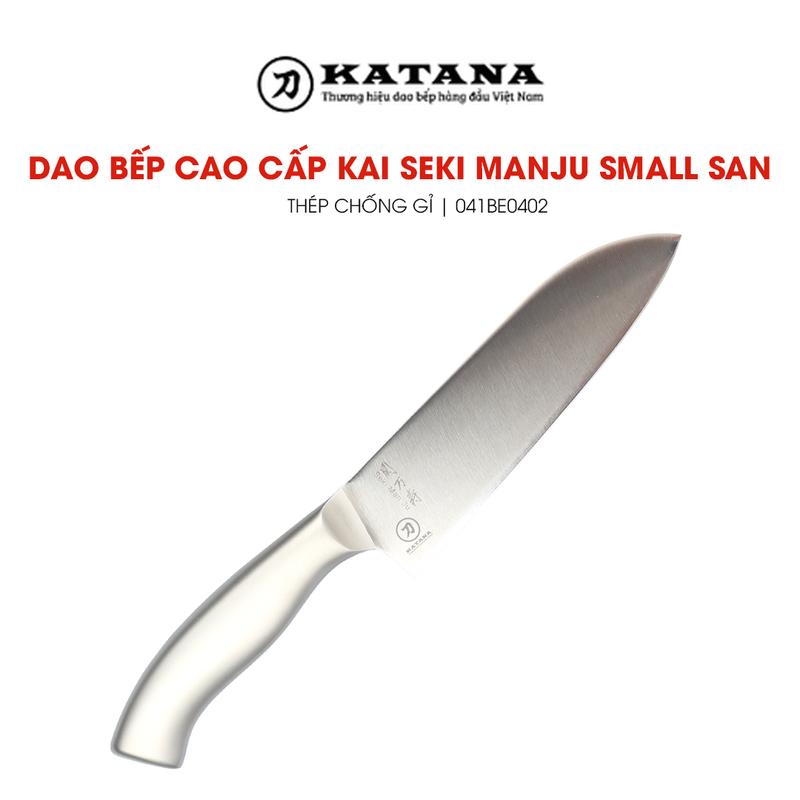 Dao Small Santoku KAI Seki ManJu cán kim loại thái đa năng Nhật cao cấp - 041BE0402 (145mm)