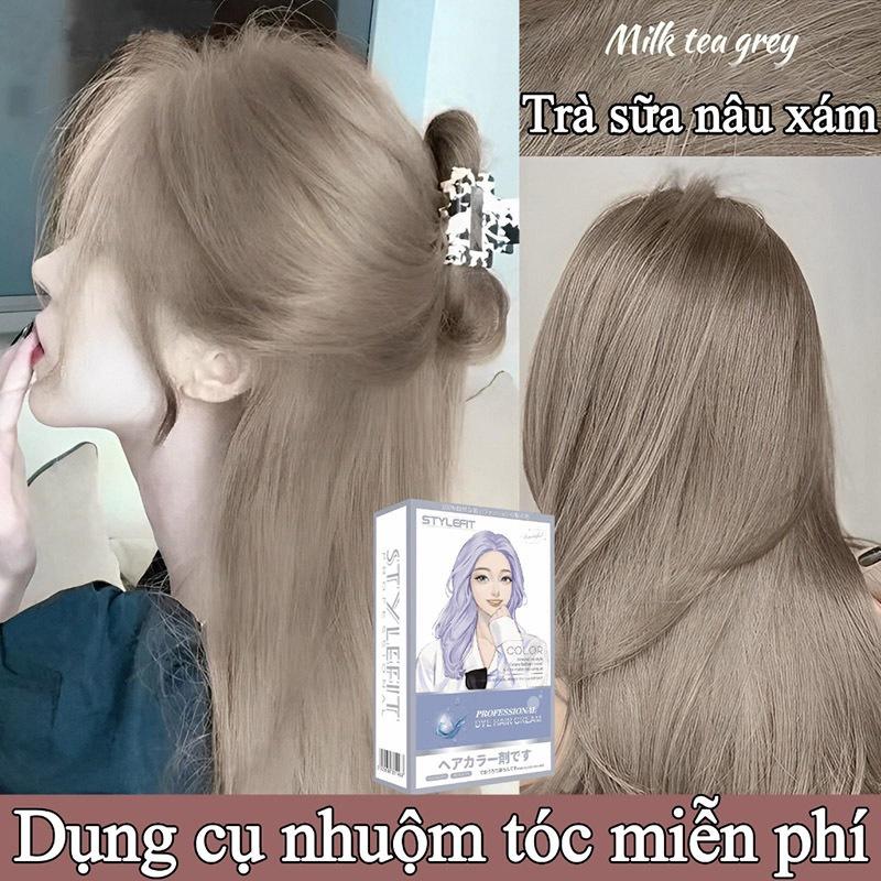 Thuốc Nhuộm Tóc Không cần tẩy tóc STYLE FIT Chiết xuất thực vật nguyên chất không gây hại cho tóc,kem nhuộm tóc tại nhà Trà sữa nâu xám,màu nâu mát,Màu trà sữa,Nâu xám hạt dẻ STYLE FIT tặng kèm dụng cụ