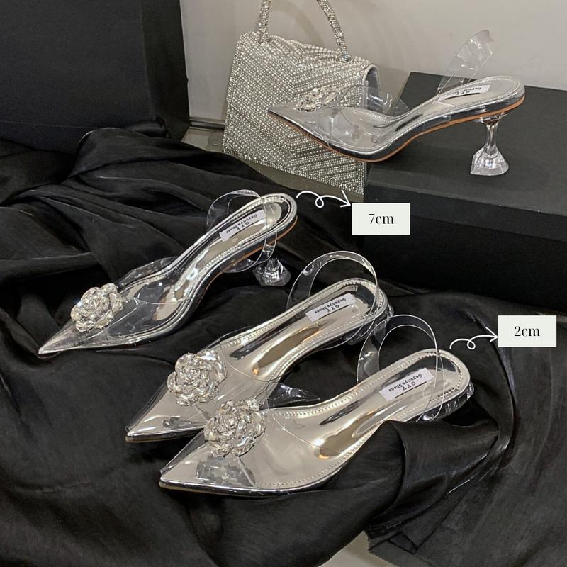 Chị Đẹp Store - Guốc cao gót quai trong Mika Đính Nơ Hoa Hồng Có Hậu mũi nhọn gót trong 1p-4p-7p mã B162 - B165 - B166 Shoes Nữ