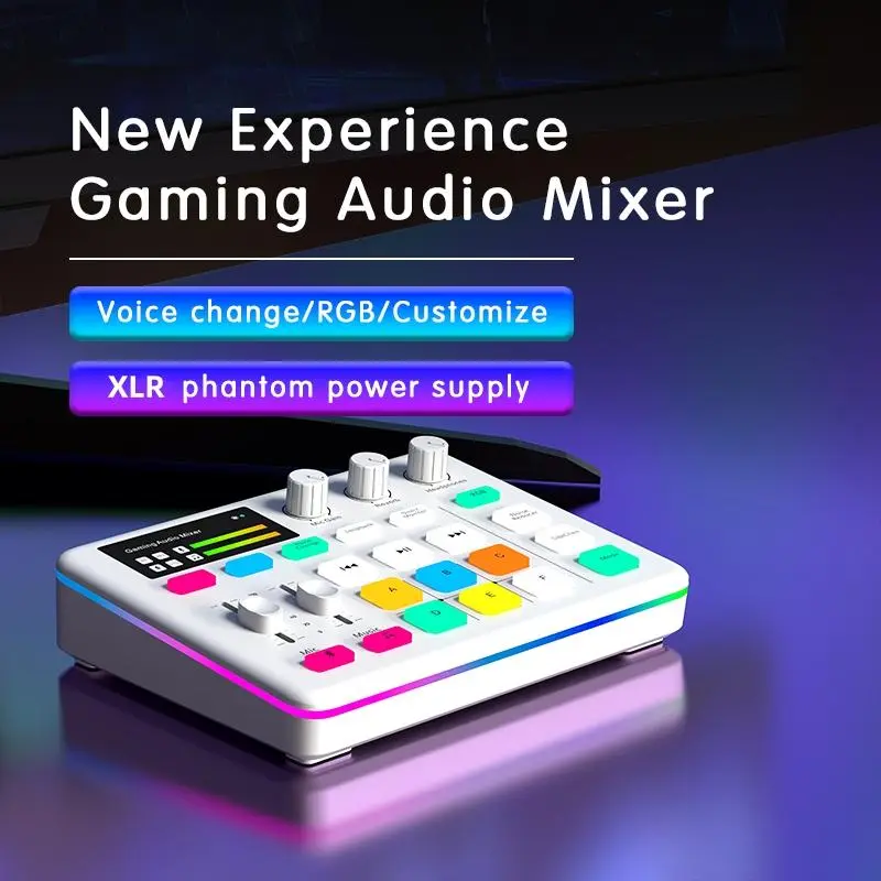 G1 Audio Mixer, Sound Card with RGB Lamp, XLR interface, 6 Custom Sound Effects, Live Sound Card with Various Sound Effects for DJ & VJ 8