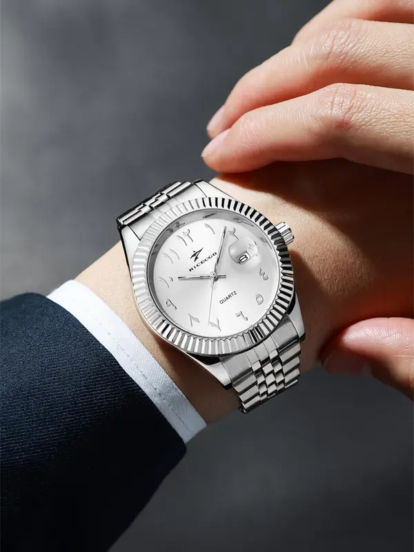 Ricecgo Men's Classic Quartz Watch, Business Style, Stainless Steel Strap, Ideal Gift for Birthdays Or Special Occasions, Father's Day Gift 2
