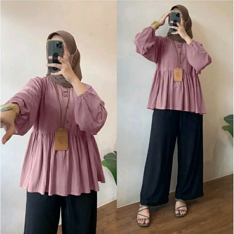 Raisa Blouse Crinkle Rayon Premium Rania Top Blouse Wanita Atasan Crinkle Polos 1