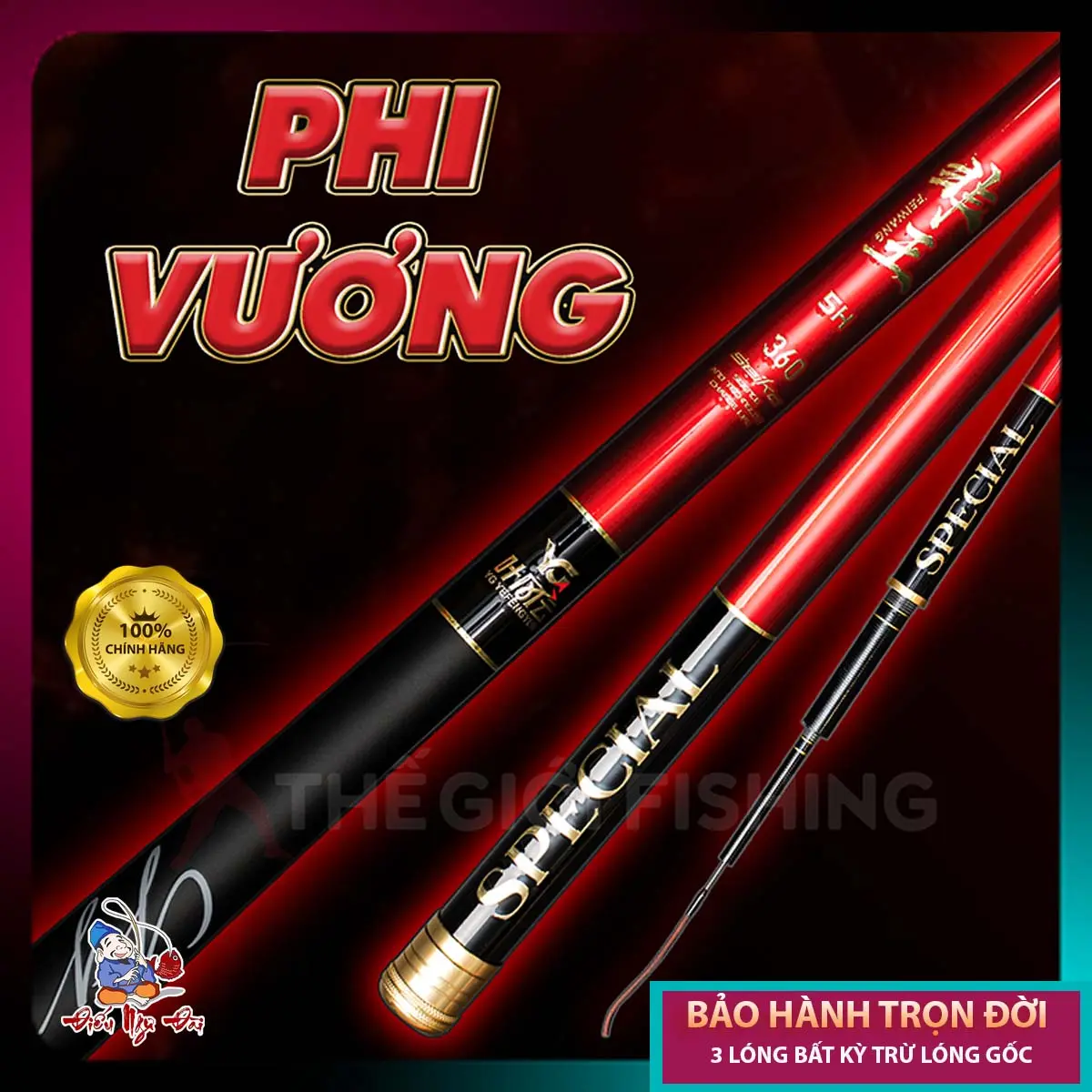 YG - CẦN RÔ CHÉP PHI VƯƠNG - Cần đi câu rô chép, làm từ sợi Carbon Toray 40+46T đem lại độ bền cao, độ nảy tốt cần  câu