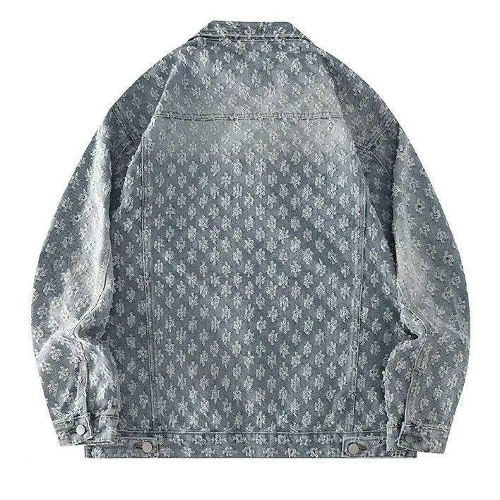 Áo Khoác Denim Mỹ, Phong Cách Jacquard Cổ Điển, Unisex, Thích Hợp Cho Mùa Xuân Và Mùa Thu, Phong Cách Cặp Đôi, Thiết Kế Cổ Điển Cao Cấp, Ngầu Và Dáng Rộng Vừa Vặn, Áo Khoác Thường Ngày 3