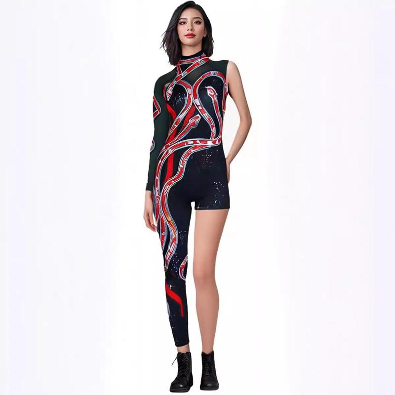 Adult Women Taylor Swift Shiny Singer Concert Tights Snake Pattern Halloween Onesie Costume for Party Stage Performance Dress Up Outfit 0