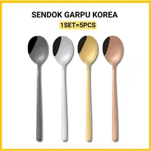 [5PCS]Sendok Garpu Korea / Alat Makan Sujeo Korean Spoon Fork Set Stainless bulat peralatan