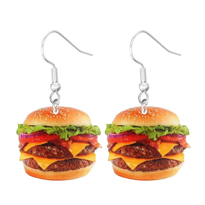 New Burger Doughnut Fashionable Exaggerated Acrylic Dessert Earrings for Women 3