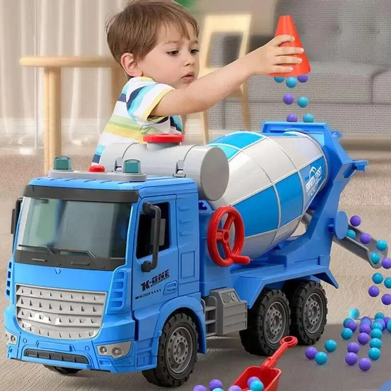 Large Simulation Engineering Mixer Truck Model Inertia Transporter Concrete Cement Light Music Kids Toys Gift 2 To 6 Years Old
