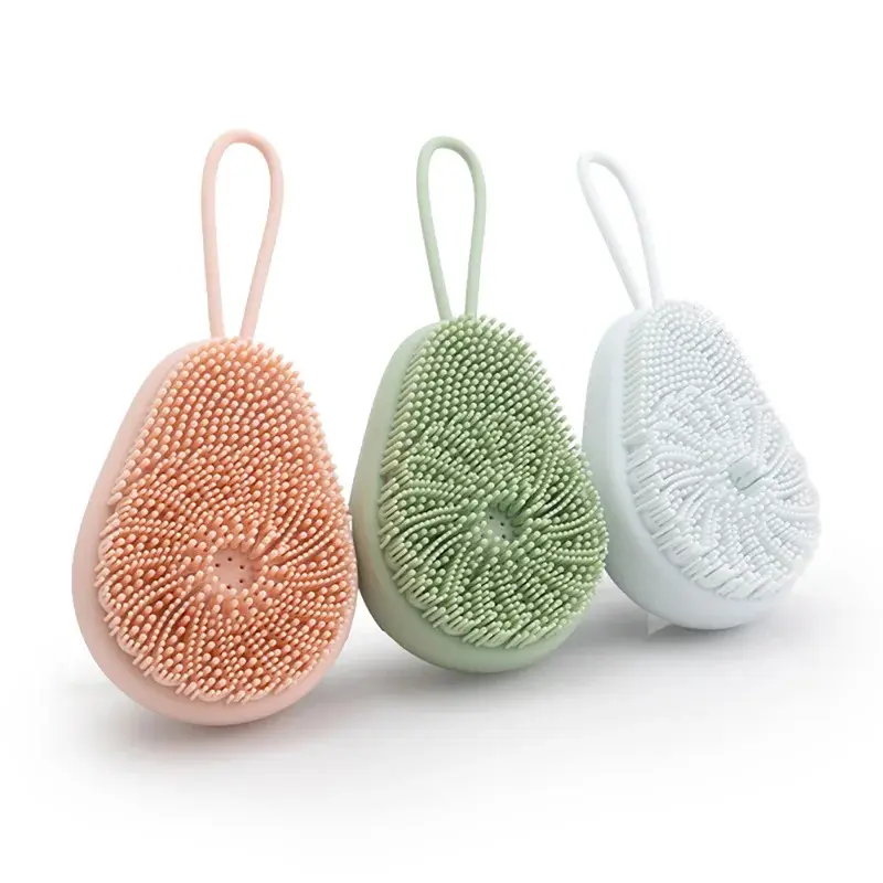 Silicone Soft Exfoliating Body Bath Shower Scrubber Loofah Brush Refillable Bath Brush Easy Foaming Massage Brush Bathroom Tools