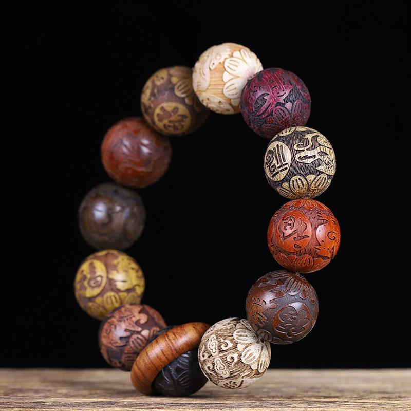 B54 - Vòng Tay 12 Loại Đàn Hương - Khai Mở Thiên Mệnh - 20mm - Vòng Gỗ Phong Thủy - Bảo Bình An Chiêu Tài Lộc - Khắc Giáp Hút Tài - Hạt To Đeo Tay Lần Hạt - Gỗ Tự Nhiên