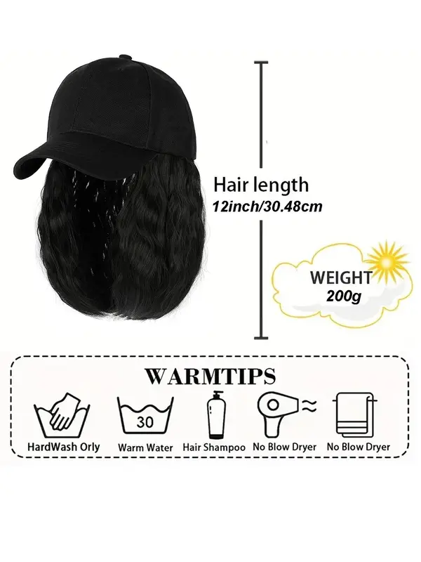 12 Inch Short Wavy Wigs for Women, Gorgeous Fluffy Wigs with Baseball Cap, Synthetic Full Machine Wigs for Party, Daily Use 1