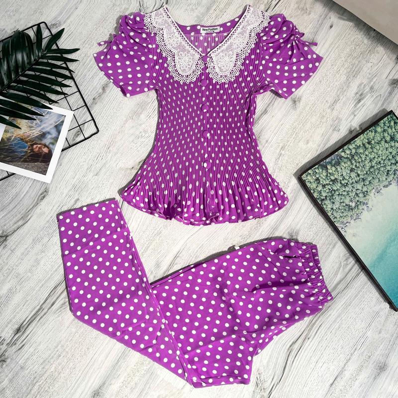{ ĐỒ BỘ DÀI DẬP LY} sét đồ bộ dài dập ly ,cổ phối ren ,chất liệu vải mango mền mịn mát ,thấm hút mồ hôi tốt ,mặt tôn dáng tôn da ,có 3 size 40-71 kg cho chị em tha hồ lựa chọn 5