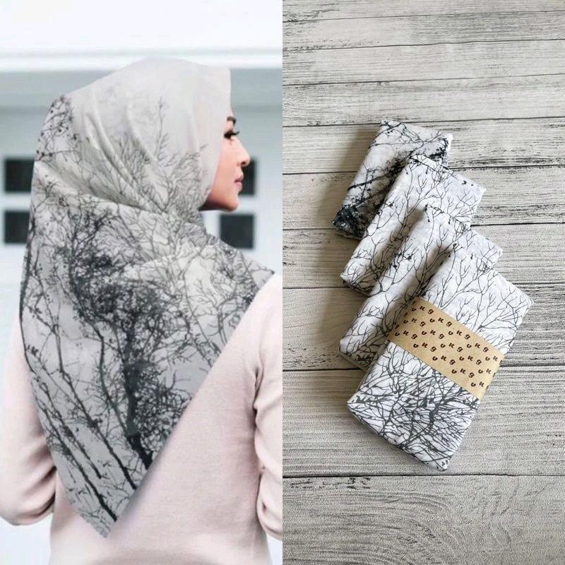 Hijab Segi Empat Motip Akar Series Mewah Voal Muslim Square Kerudung Printing 2