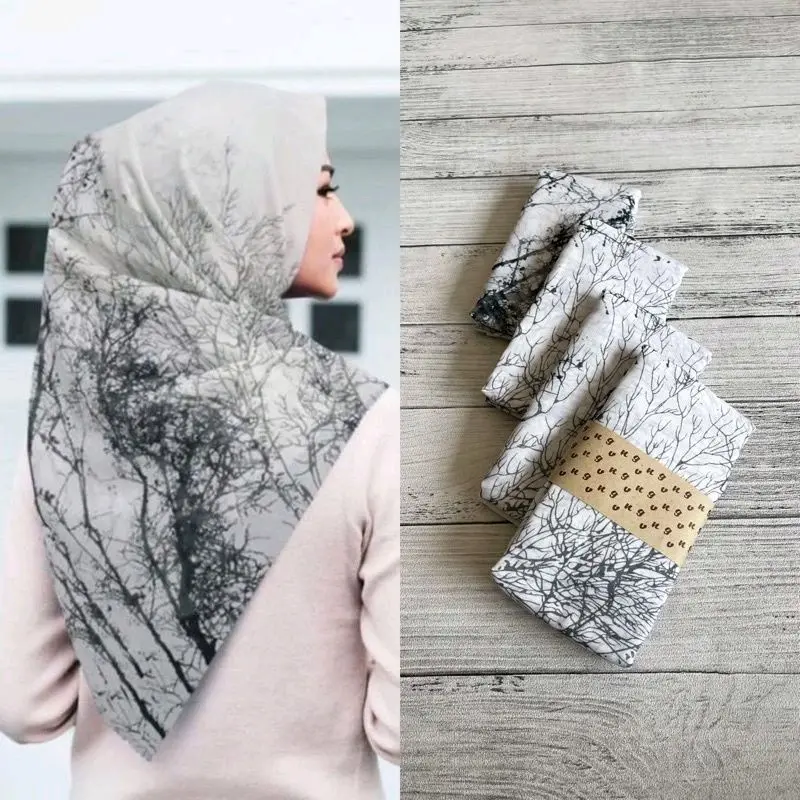Hijab Segi Empat Motip Akar Series Mewah Voal Muslim Square Kerudung Printing 2