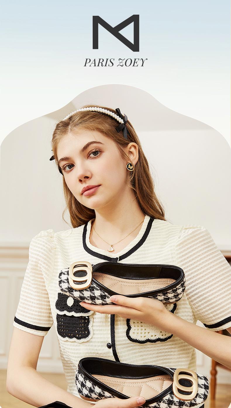 Product Introduction of Paris Zoey Giày nữ búp bê nữ màu đen và trắng Vintage thanh lịch nữ giày Đơn giản Shoes 17