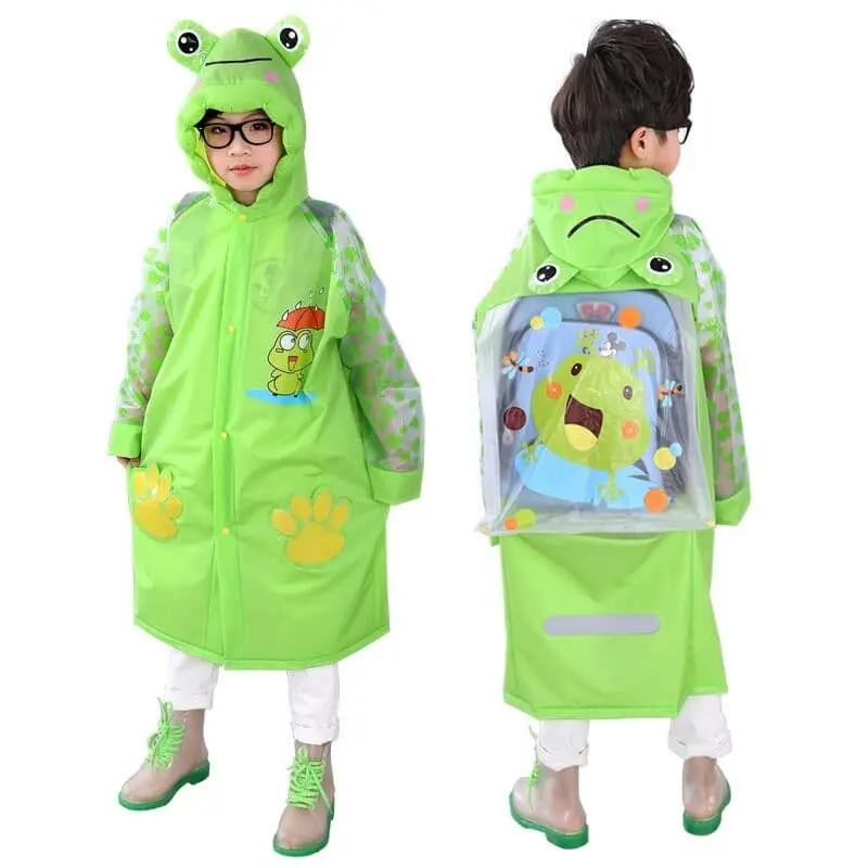 [ kids ] Jas Hujan Anak motif GREEN KEROPI Dengan ruang ransel Pvc