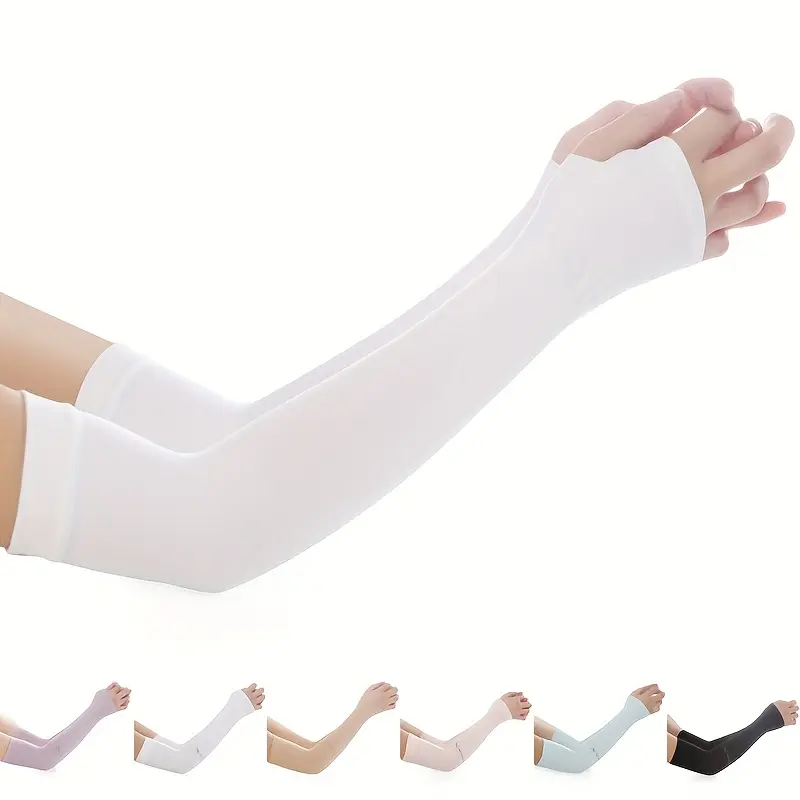 1 Pair Unisex Cooling Arm Sleeves with Thumb Hole - Protection, Airflow Fabric, Reinforced for Beach, Hikes, Driving & Outdoor Sports - White, Sun-Proof, Breathable Arm Cover, Arm Sleeves for Outdoor Sport 0
