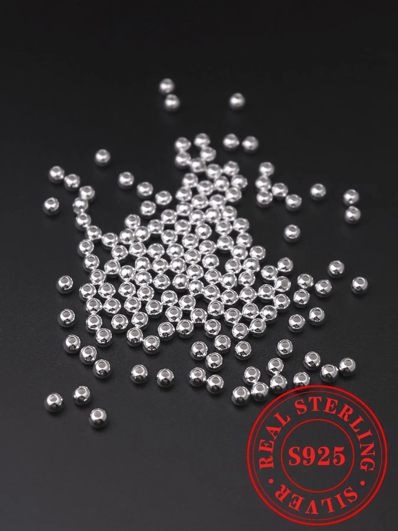 S925 Sterling Silver Beads, Round Beads for DIY Bracelet & Necklace Material, Jewelry Accessories for Bracelet & Necklace Making