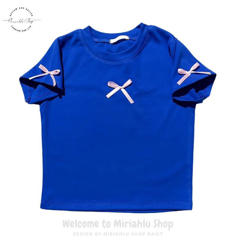 Product Introduction of Áo Thun Croptop Borip Nữ Form Basic Cổ Tròn Tay Ngắn Raglan Phối 2 Màu Đính Nơ Women Sen 32