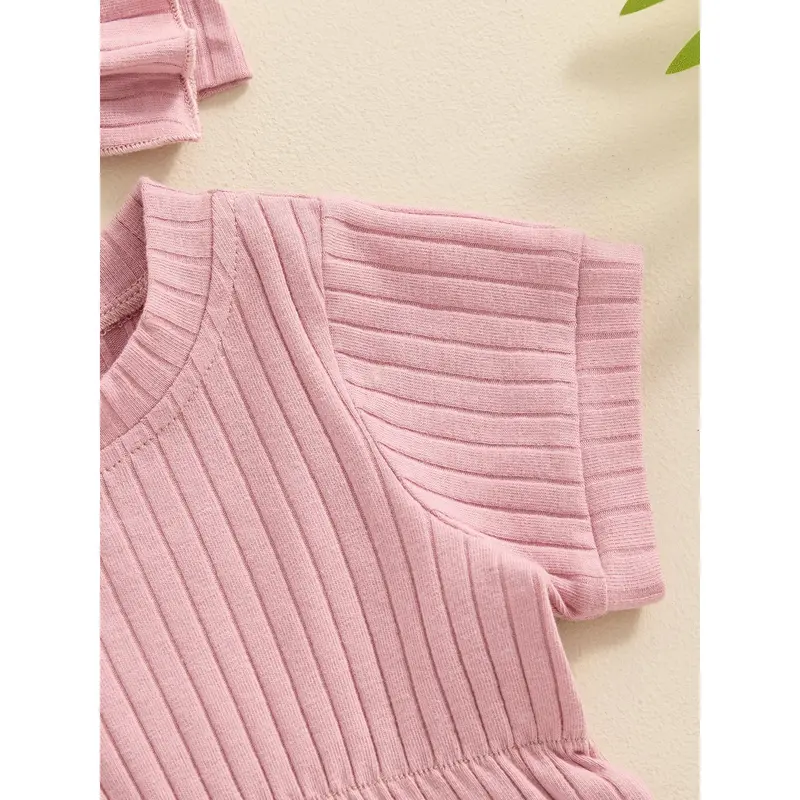 Trang phục cho bé gái sơ sinh, Bodysuit ngắn tay cổ thuyền đồng màu với băng đô nơ Quần áo mùa hè 6