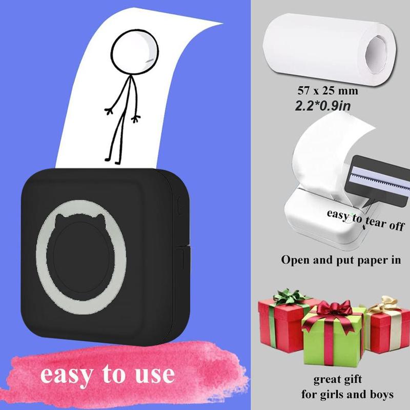 Portable Mini Thermal Printer, 1 Set Wireless Photo Printer with 1 Roll Paper, Pocket Inkless Multi-function Instant Photo Printer, Rechargeable Label Printer 5