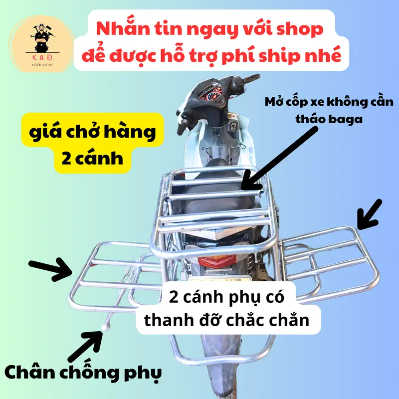 baga chở hàng 2 cánh đa năng, Giá chở hàng 2 cánh dành cho xe máy có lắp mở cốp xe và bình xăng, tuýp D21. chịu tải trọng cao, baga chở hàng cồng kềnh Phụ Kiện xe máy 6