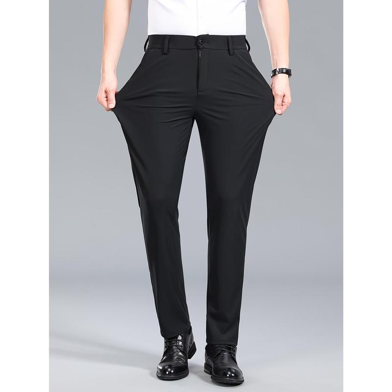 Men'S Stylish Summer Business Casual Pants - High Stretch, Thin Ice- Straight Leg Trousers with Button Detail, Black, Perfect for Office & Formal Events, Work Pant 2