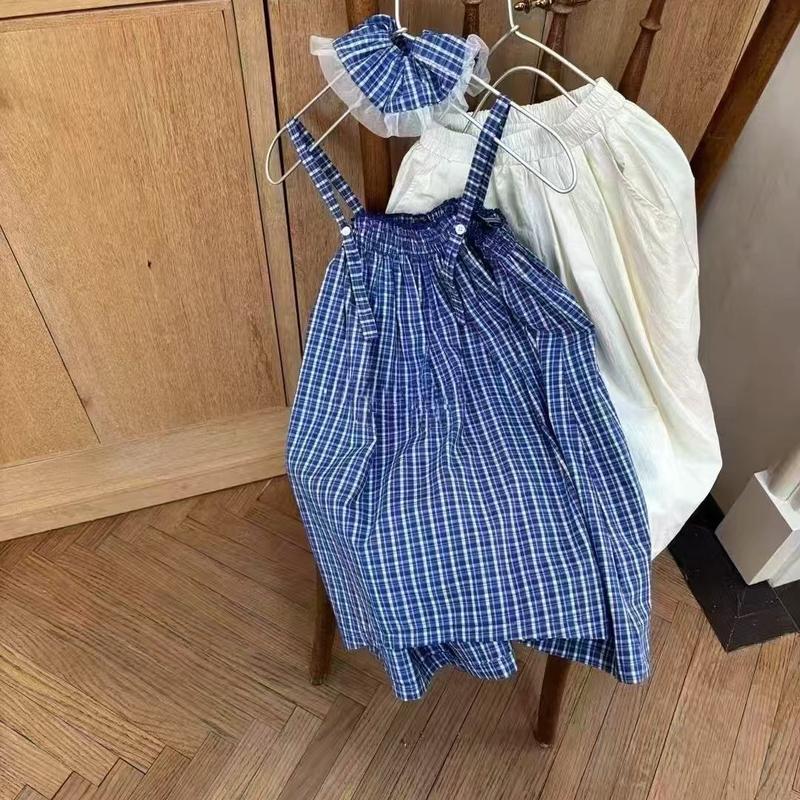 Trang Phục Mùa Hè Cho Bé Gái, Phong Cách Hàn Quốc Mới, Váy Vest Kẻ Sọc Thời Trang, Quần Ống Rộng Cho Bé Gái, Bộ Hai Mảnh, 2023, Thích Hợp Cho Trẻ Em 2