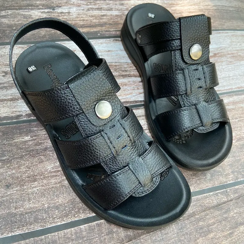 Dép Dọ Da Bò Nappa- ĐẾ KẾP Kiểu Sandal Mũi Mở 2CE Hàng Bảo Hành 12 Tháng Nhung  Đế Bằng DéP 1