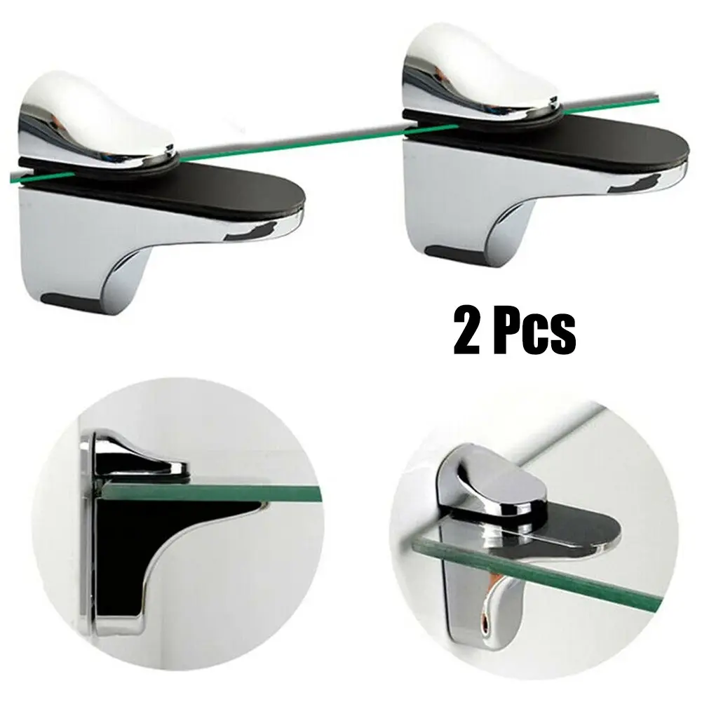 2 x Zinc Alloy Adjustable Shelf Clamp Glass Shelf Support Plate Holder Bracket